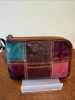Fossil  wristlet Patchwork Leather / suede  Wallet Multicolor brown pink green